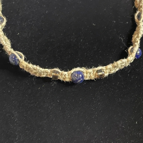 NWT Handmade Hemp Choker Necklace Lapis Lazuli & Smoky Quartz beads. Unisex - Picture 2 of 6